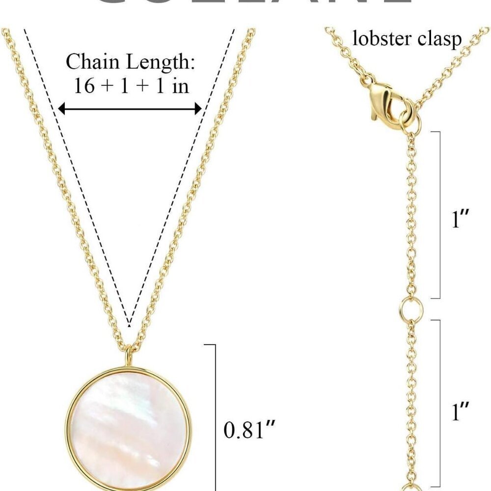 14k Gold Plated Mother of Pearl Shell Pendant Necklaces for Women Girls - Picture 3 of 7